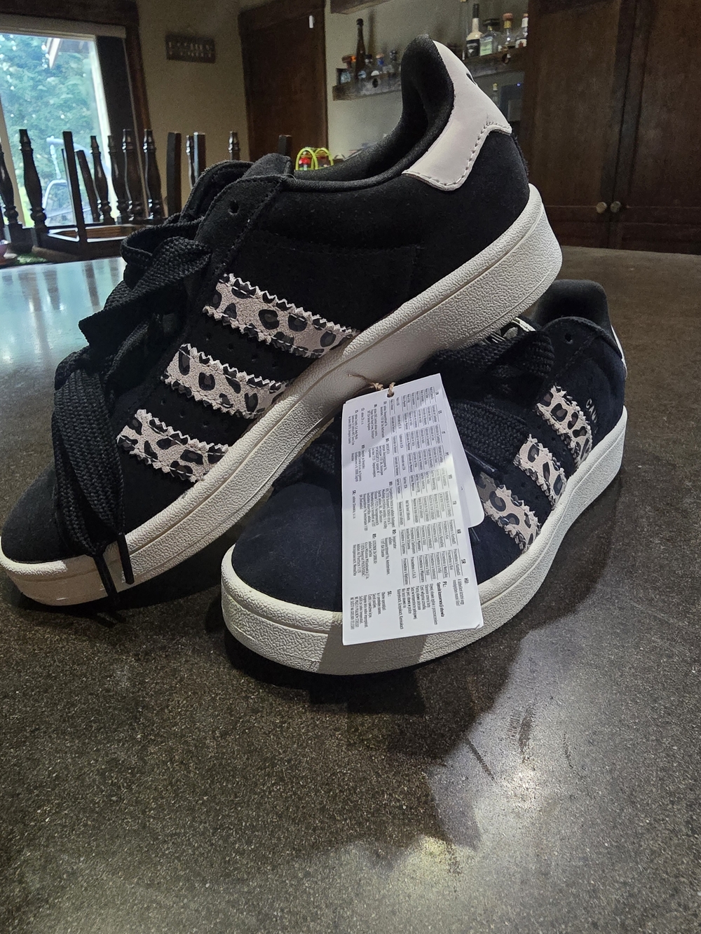 Black Sneakers with White Leopard Stripe Detail
